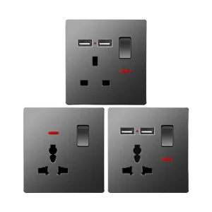 Electric Wall Power Socket Switch, UK Standard, Gray, Ultrathin, with USB-C Port