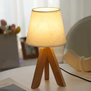 Electric Wooden Desk Lamp Nordic Modern Mushroom Small Table Lamp Tripod Design Solid Wood Fabric Lampshade Touch Control LED