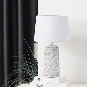 Elegant Carved Design Table Lamp White Bedside Night Lamp Ceramic Table Lamp for Room