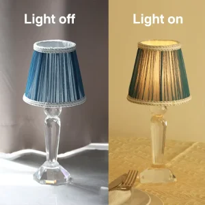 Elegant Cordless Rechargeable Crystal Table Lamp with Touch LED Fabric Table Lamp for Wedding and Restaurant Decor Battery Powered
