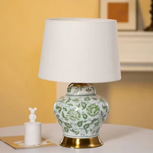 Elegant Green Ceramic Table Lamp LED Light Source Eco-Friendly Electric Powered for Bedroom Home Decoration