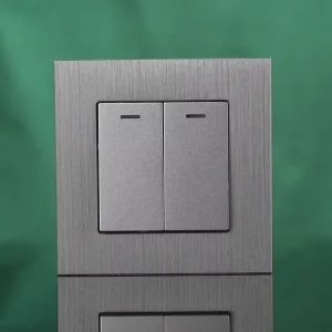 Elegant Grey Gold Black Brushed Aluminum 2 Gang 1 2 Way Household Wall Switches with LED Indicator for Home and Hotel