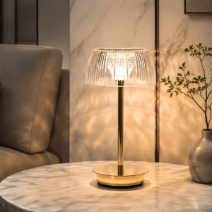 Elegant Metal Pole Acrylic Textured LED Jellyfish Table Lamp Rechargeable Touch Dimmable Bedroom Reading Desk Light