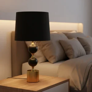 Elegant Minimalist Table Lamp for Bedroom Nightstand Glossy Black Ball Base