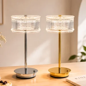 Elegant Ribbed Acrylic LED Table Lamp Rechargeable Cordless Touch Control Lamp for Home Hotel Decor
