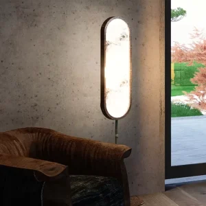 Elegant Unique Stone Backlit Glass Shell Bamboo Style Handcrafted Floor Standing Art Decorative Copper Lamp