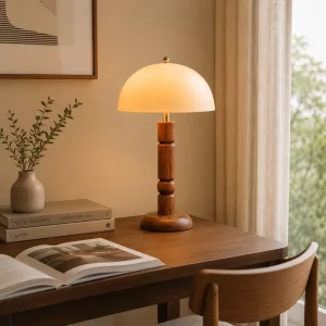 Elegant Wooden Table Lamp with Dome Shade Modern Minimalist Bedside Lighting