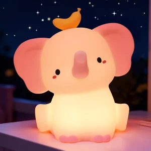 Elephant Night Light for Children’s Room Silicone Rechargeable Dimmable Patting Light with Eye Protection Cute Design