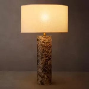Emperador Dark Marble Table Lamp Cylindrical Column Bedroom Nightstand Desk Light for Hospitality Project ETL UL