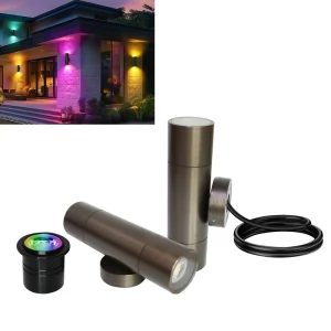 Energy-Efficient RGBW Smart App-Controlled Outdoor LED Wall Sconce, Antique Brass, Waterproof
