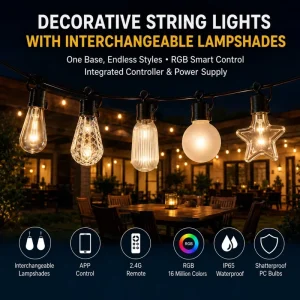 Energy Saving Smart Patio Lights with WiFi Music Sync and Replaceable Bulbs for Balcony Deck Pergola