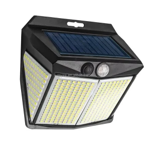 Energy Saving Super Bright Cold White Outdoor IP65 412LED Solar Garden Light 4 Sides Wall Lamp Motion Sensor Security Light