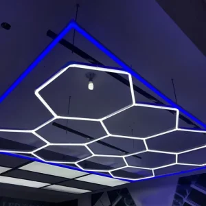 Etop Modular Hexagon LED Grid Ceiling Panel System Linkable Professional Garage Light for Auto Detailing Workshop Car Beauty