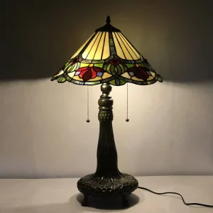 European 16 Inch Retro Table Lamp Stained Glass Beads Cone Floral Handmade Desk Lamp Flexible LED Eco Friendly AC