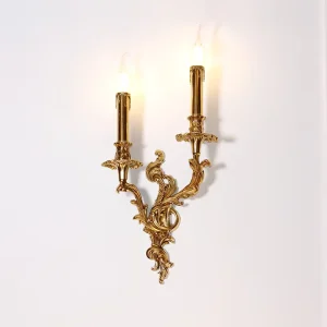 European Baroque Antique Brass Wall Sconce Indoor Wall Mounted 2 Lights Bronze Wall Lamp