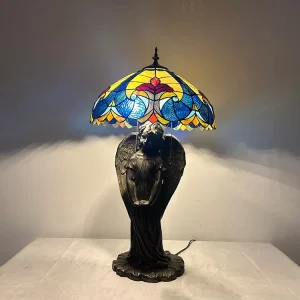 European Baroque Antique Stained Glass Table Lamp 16 Inch Wide LED Desk Light Simple Eco Friendly E26