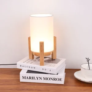 European Designed LED Table Lamp with Fabric Shade Wooden Base Glass Body for Reading in Bedroom DC or Battery Power Supply
