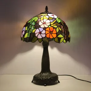 European Flexible 12 Inch Handcrafted Grape Pattern Stained Glass Desk Table Lamp