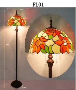 European Floor Lamp with Multicolored Stained Glass Shade LED Lighted Decoration for Bedroom Living Room Office & Hotel Use 220V
