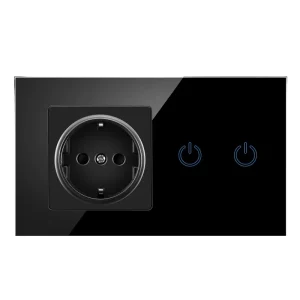 European Germany Schuko Smart Touch Panel Single Outlet 16A 100-240V Glass Wall Socket 228mm 40000 Cycle