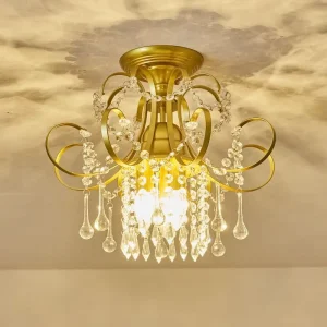 European Luxury Middle Crystal Chandelier Surface Mounted Ceiling for Living Room Hallway Entryway Closet Balcony Fluorescent AC