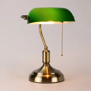 European Modern Antique Style Desk Lamp Hotel Bedside Desk Light Green Banker Book Reading Brass Lamp