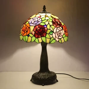 European Rose Pattern Stained Glass LED Desk Lamp with Zinc Alloy Base Living Room Use Adjustable Table Lamp
