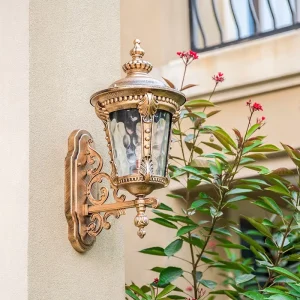 European Style Antique LED Outdoor Wall Light Gold Copper Waterproof IP65 Garden Courtyard Light