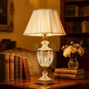 European Style Copper Glass Table Lamp Crystal Base Brass Desk Light Bedroom Living Room Villa Project Interior Design