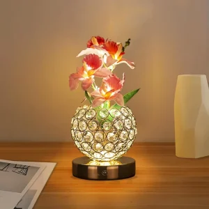 European Style Flower Bouquet Table Lamp LED Crystal Night Light with Touch Control Luxury High end Ambient Light