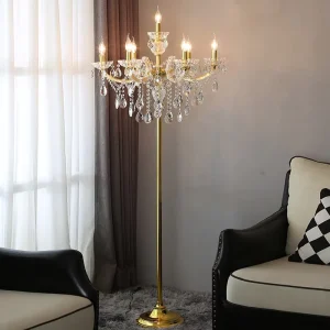 European Style Glass Crystal Floor Lamp High End Luxury Incandescent Light Adjustable Height 1600mm Button Style Control