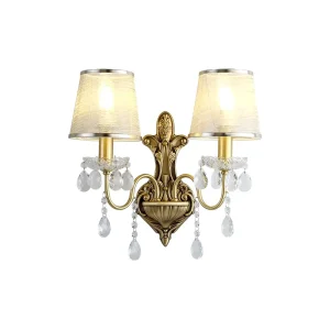 European Style Indoor Wall Lamp All Copper & Crystal Dual Light Fixture for Living Room Feature Walls and Bedroom Bedside Use