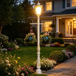 European Style Luxury Courtyard Street Lights with Flower Baskets on Both Sides Electric LED Landscape Garden Decorative Lights