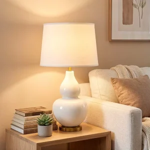 European Style Modern LED Desk Lamp Round Shaped Ceramic Table Lamps Bedroom Living Room Hotel Glass PC Shade White Dimmable