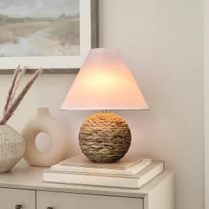 European Style Rechargeable Cordless Water Hyacinth Table Lamps Restaurant Hotel Decorate Rattan Fabric Table Light