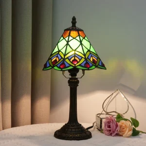European Style Stained Glass Night Light Creative Gift Peacock Feather Lampshade Retro Romantic Warm Table Lamp for Bedside