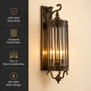European Style Waterproof Outdoor Wall Lamp Antique Bronze Exterior Sconce 3-Light Garden Lantern for Villa Porch Courtyard