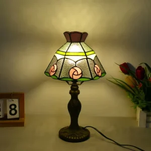 European style Pastoral Country for Small Glass Table Lamp with High CRI 90+ Ambient Light for Bedroom Living Room & Bedside