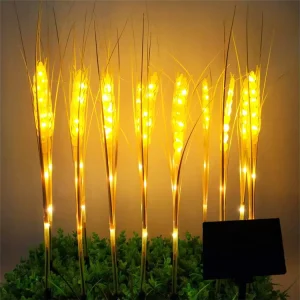 Event Holiday Wedding Decoration Fabric Rose Wheat Reed Spike LED Garden Light