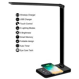 Eye Care LED Modern USB Office Desk Lamp Touch Control 5 Modes 5 Brightness Levels Wireless Charge Folding Desk Light