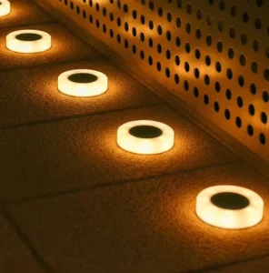 FY818 Modern LED Solar Ground Lights Outdoor Disc Soft Warm White Color IP65 Waterproof 360 Beam Angle Light Sensor Garden 5W