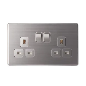 Factory 16A 2 Gang 1 Way Brushed Stainless Steel Gold Electric Wall Switch Socket 86x86mm