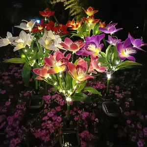 Factory Copper LED Garden Outdoor Waterproof Rechargeable Ground Lights 7 Head Solar Orchid Lights