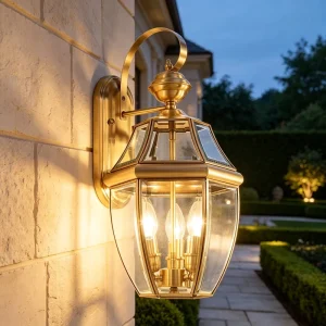 Factory Customized Brass LED Wall Lamp E14 * 3 Wall Decoration Lantern Shaped Glass Outdoor Garden Decoration Wall Lamp