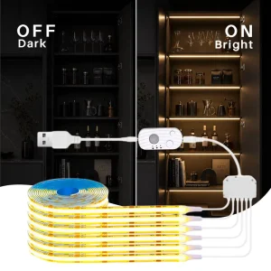 Factory Direct 5V USB COB LED Light Strip Kit with 6-Way Junction Box, Water Resistant, Dimmable, High CRI 95, for Cabinets