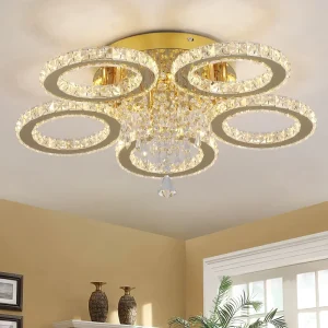Factory Direct Drop Crystal 3-Color LED Ceiling Lamp for Villa and Living Room