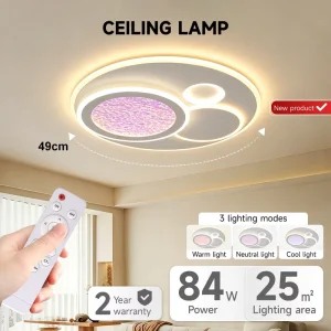 Factory Direct Modern Acrylic Ceiling Lamp for Living Room and Bedroom 84W Remote Control Dimmable Smart LED Ceiling Light