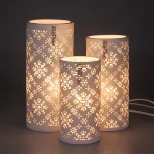 Factory Direct Nordic Incandescent Electric Desk Table Lamp Warm White Cylinder Hollow Porcelain Bedroom Indoor Night Light