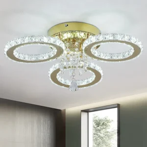 Factory Direct Ornate Gold LED Crystal Drop Ceiling Lamp 3-Color for Living Room Dining Room