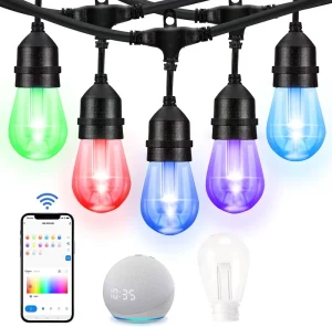 Factory Direct S14 2W LED String Festoon Lights 48FT 15 Bulbs Waterproof IP65 RGBW for Weddings and Holidays